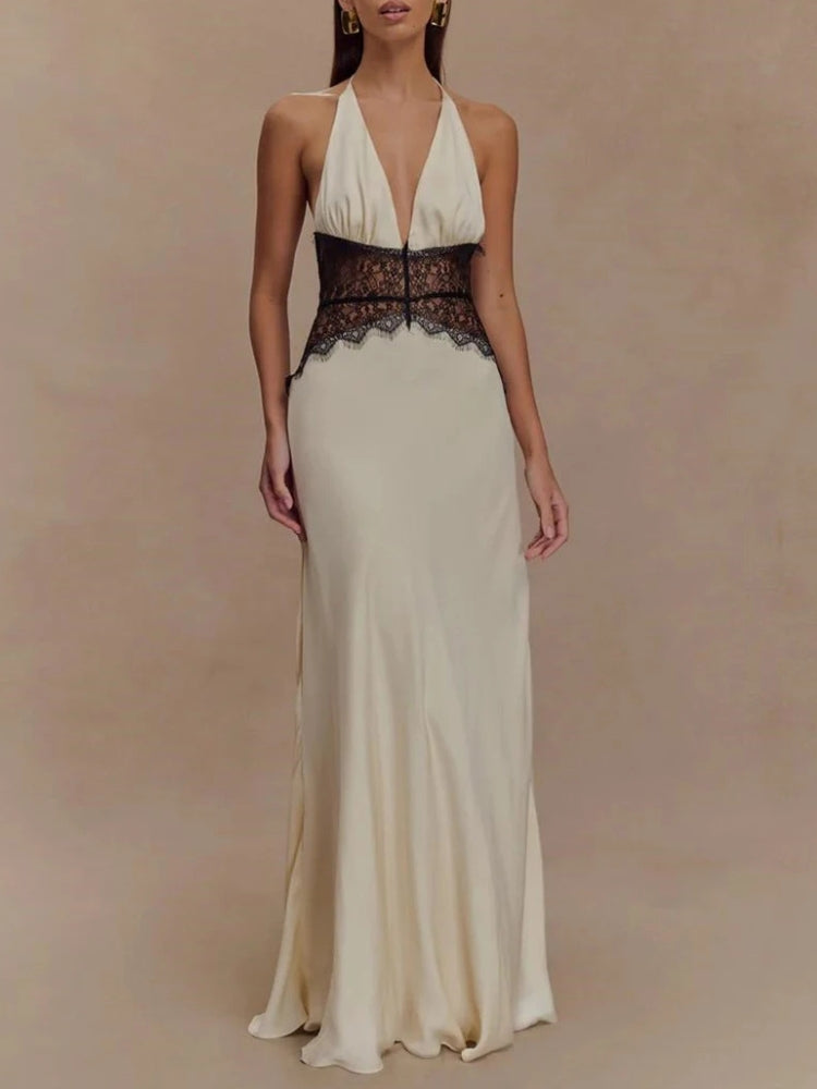 Halter Neck Backless Maxi Dress - Fashionpara