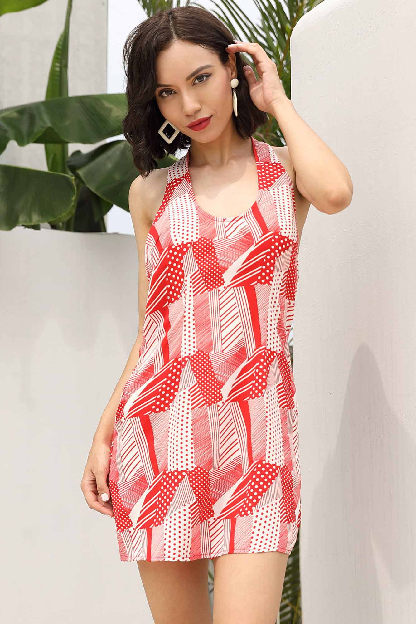 Halter Open Back Printed Mini Dress