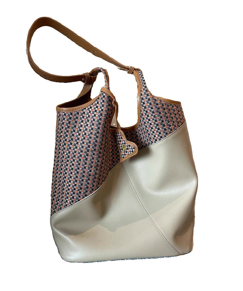 Handmade Apricot Print Patchwork Faux Leather Tote Handbag