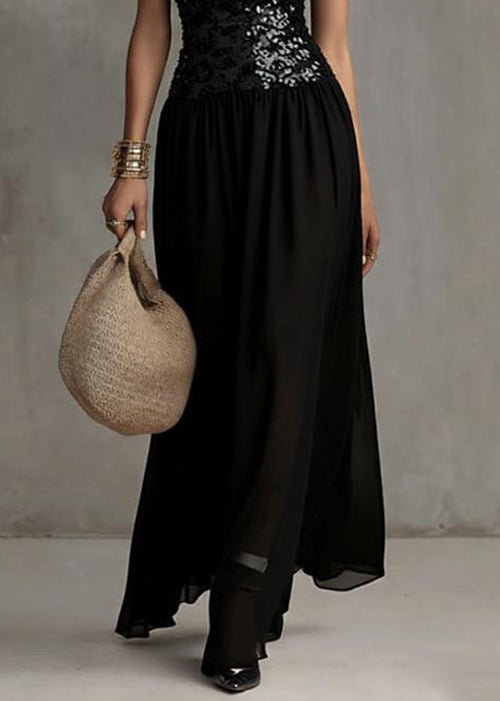 Handmade Black Backless Sequins Patchwork Tulle Long Dress Sleeveless - View 4