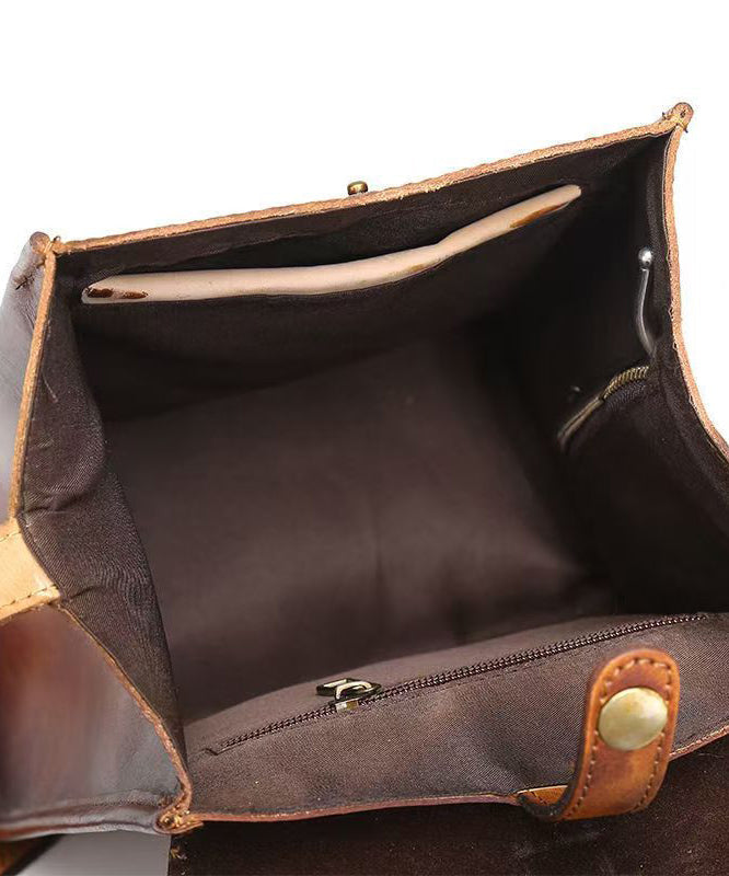 Handmade Capacity Retro Bag Backpack Calf Leather Brown Large