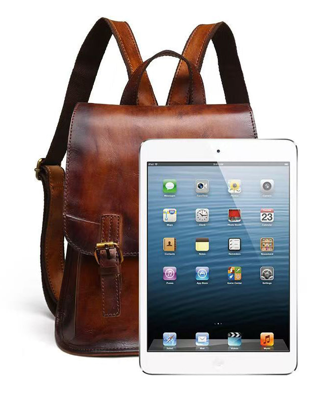 Handmade Capacity Retro Bag Backpack Calf Leather Brown Large