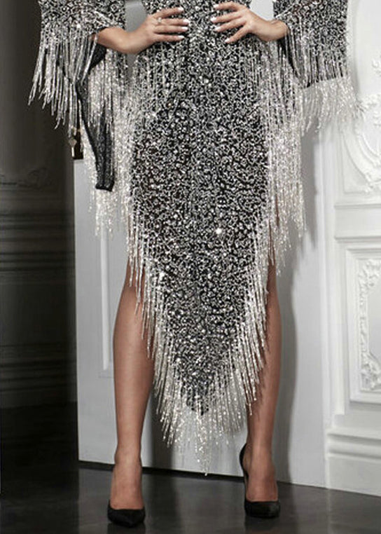 Sequin V-Neck Sleeveless Asymmetrical Bodycon Mini Party Dress - View 4