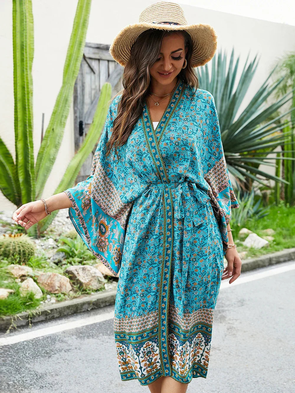 Floral Sashes Boho Dress Green / S bohodress-250126