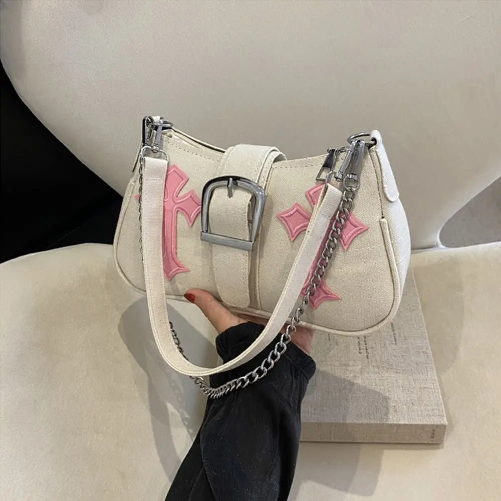 Hasp Metal Buckle Canvas Shoulder Bag