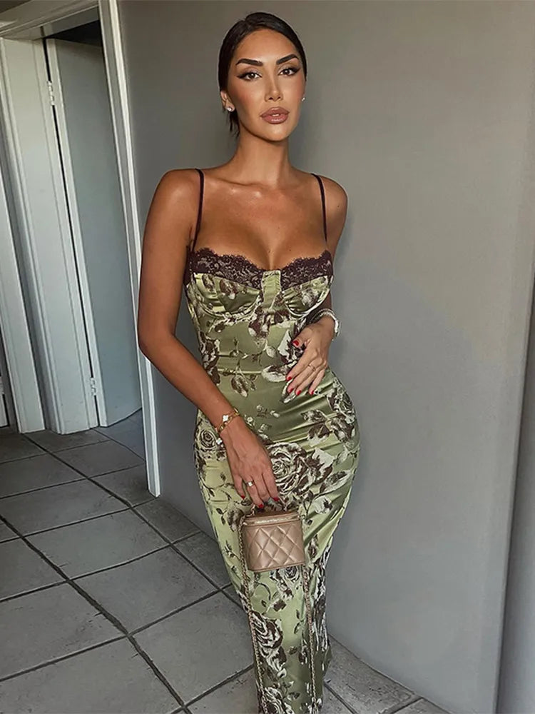 Floral Print Strapless Lace Trim Bustier Bodycon Midi Dress - View 3