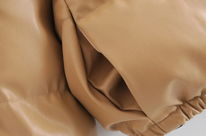 Windbreaker Crop Padded Vegan Leather Jacket