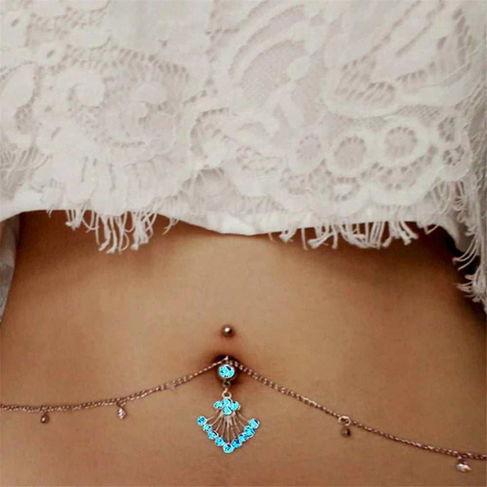 Azure Zircon Peacock Tail Medieval Belly Ring