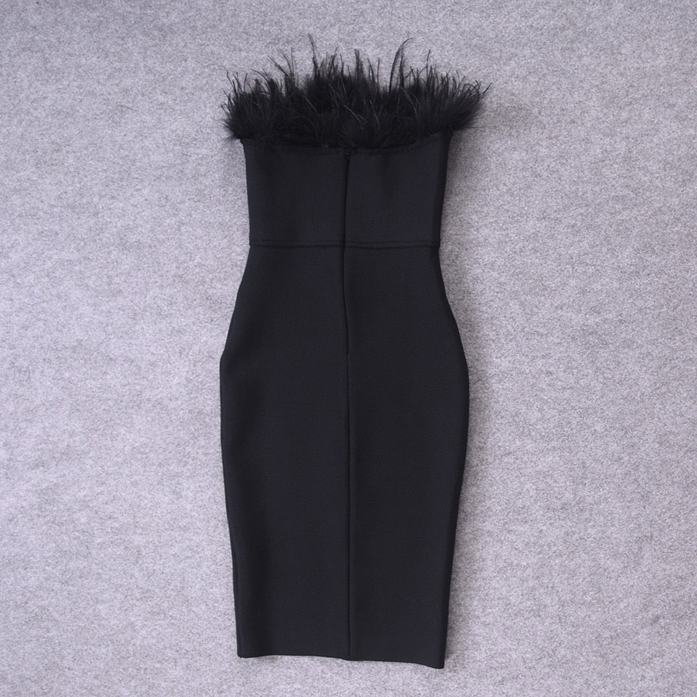 Bodycon Red High Feathers Club Dresses 9