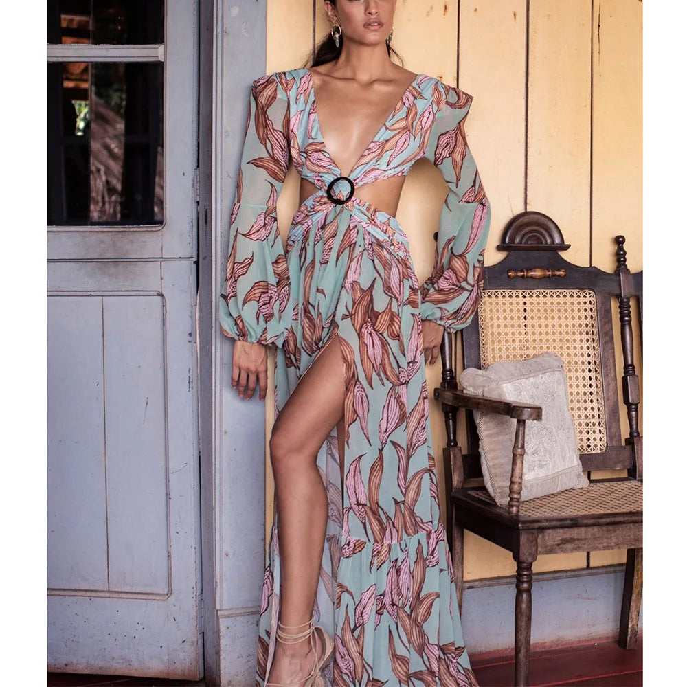 Floral Long Sleeve Beach Kimono Cover Up