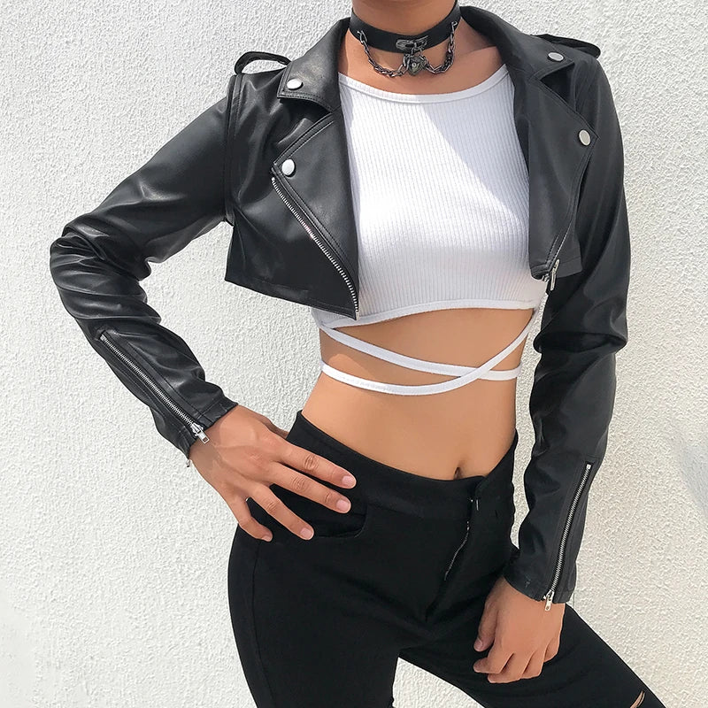 Cropped Faux Moto Zip Jacket - Fashionpara