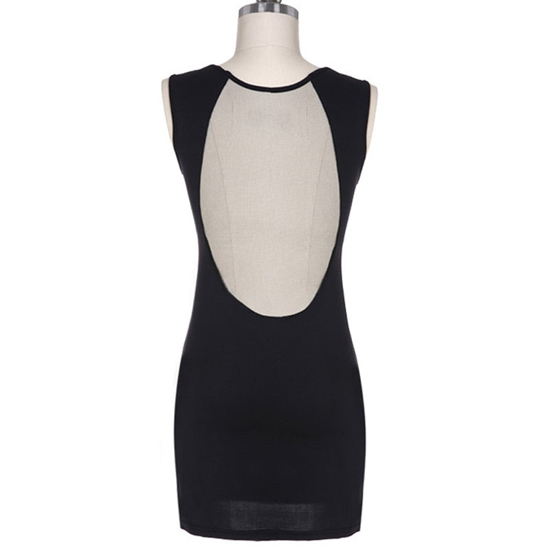See Through Sleeveless O-Neck Black Bodycon Dresses 7
