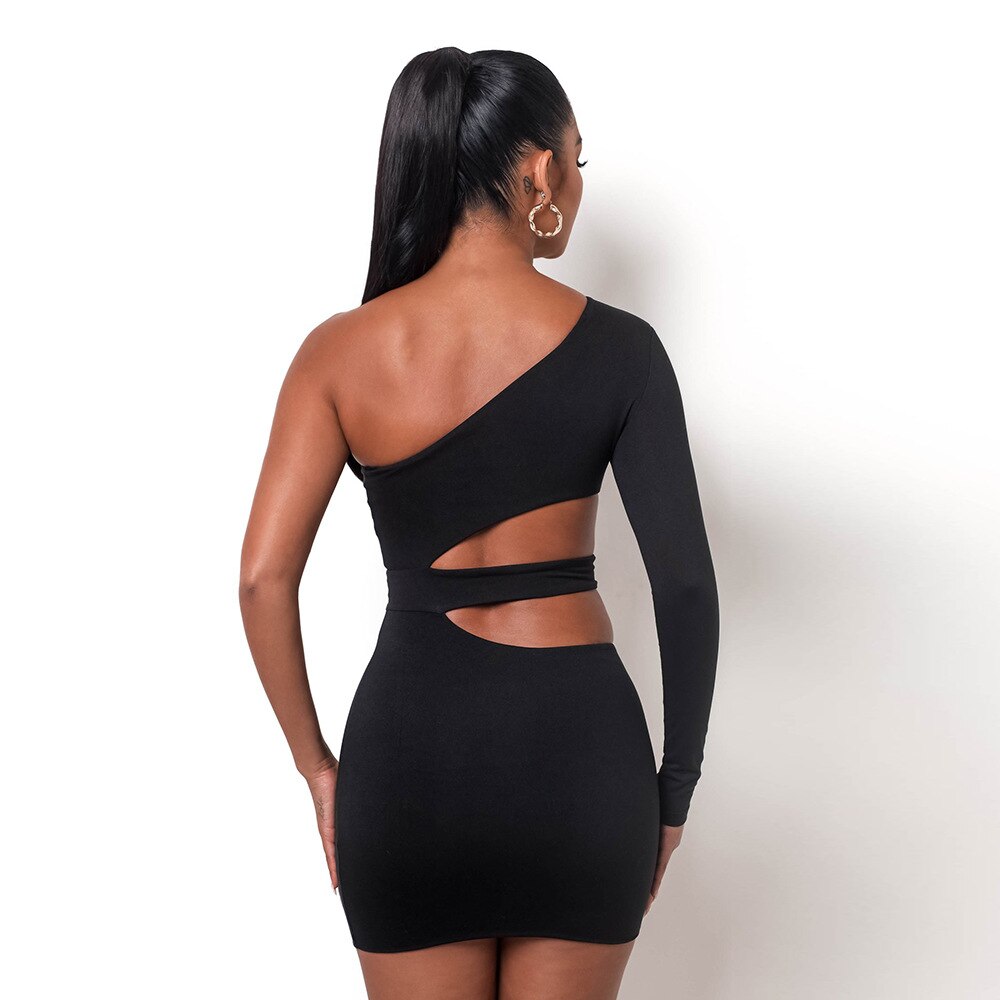 Cutout One Shoulder Long Sleeve Bodycon Mini Dress