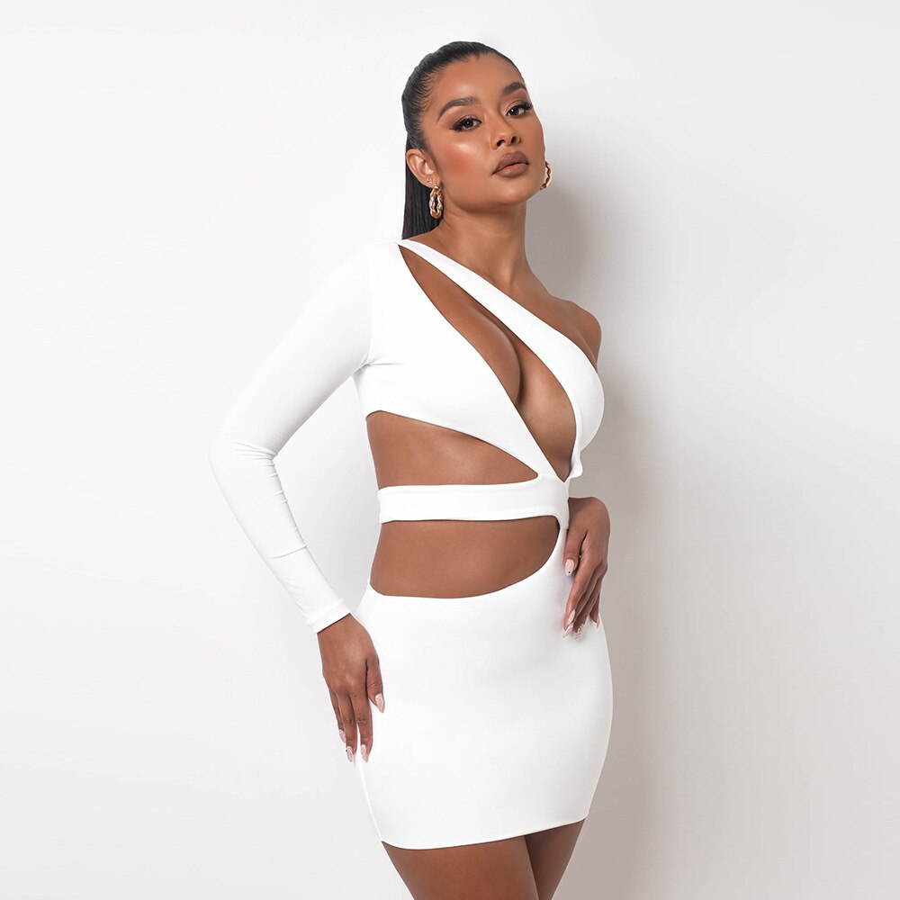 One-Shoulder Long-Sleeve Cut-Out Bodycon Mini Dress 4
