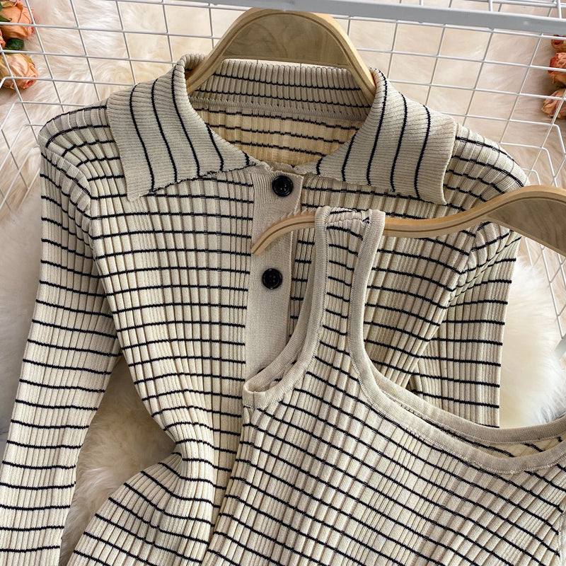 Stylish Temperament Plaid Knitted 3-Piece Coat Set for All