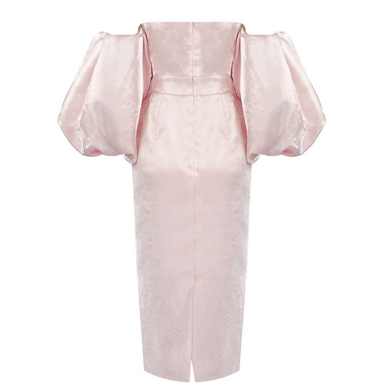 Smiley Puff Sleeve Satin Midi Dress - View 9