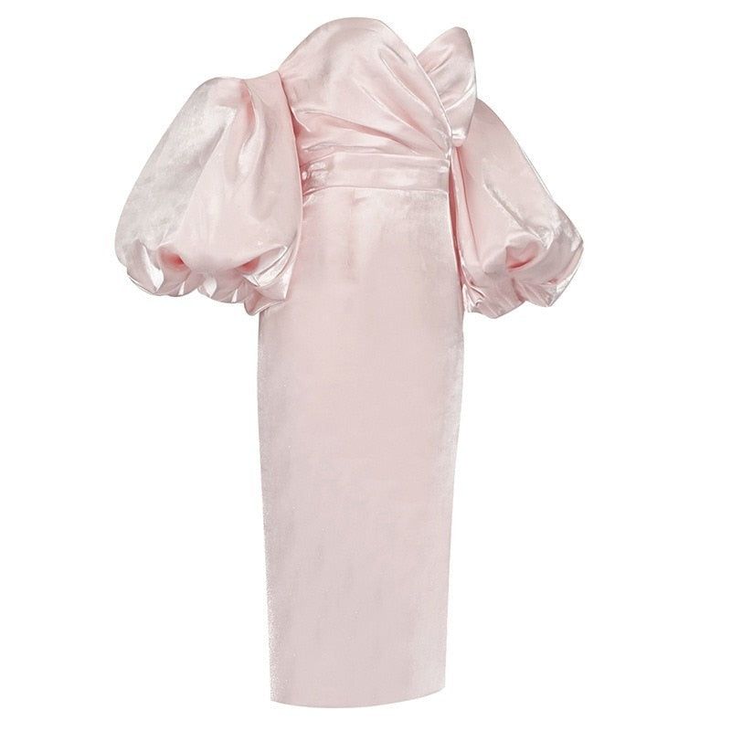 Kaitlyn Puff Sleeve Satin Midi Dress - View 9