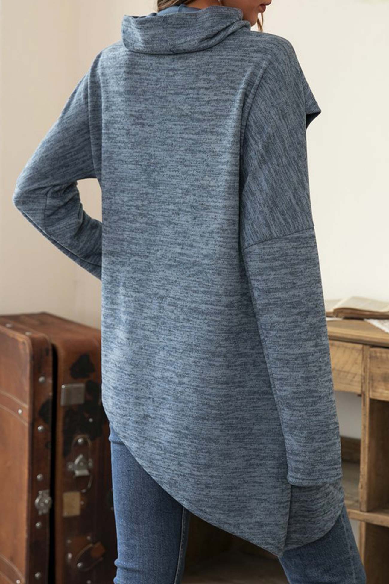 High Neck Patchwork Irregular Hem Tops