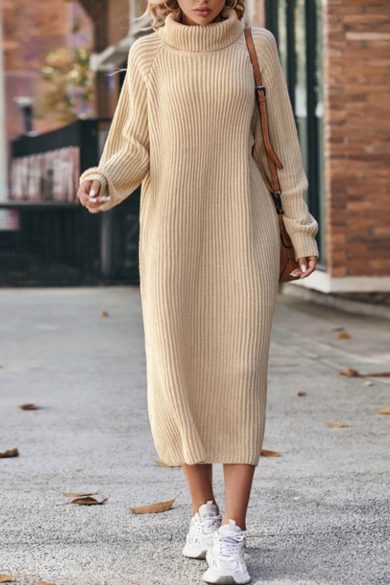 AROLORA High Neck Ribbed Knit Midi Dress for Chic Style