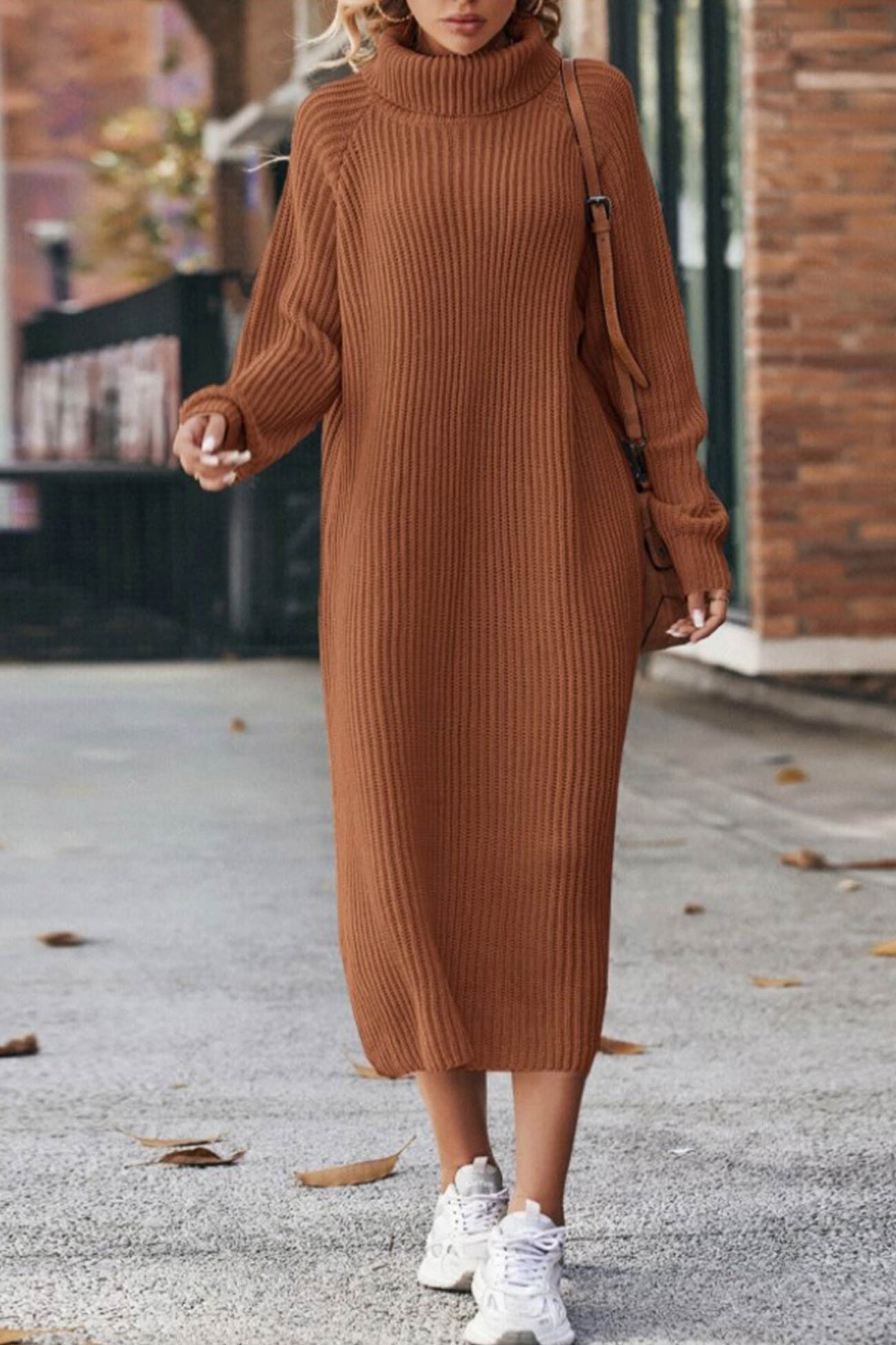 AROLORA High Neck Ribbed Knit Midi Dress for Chic Style