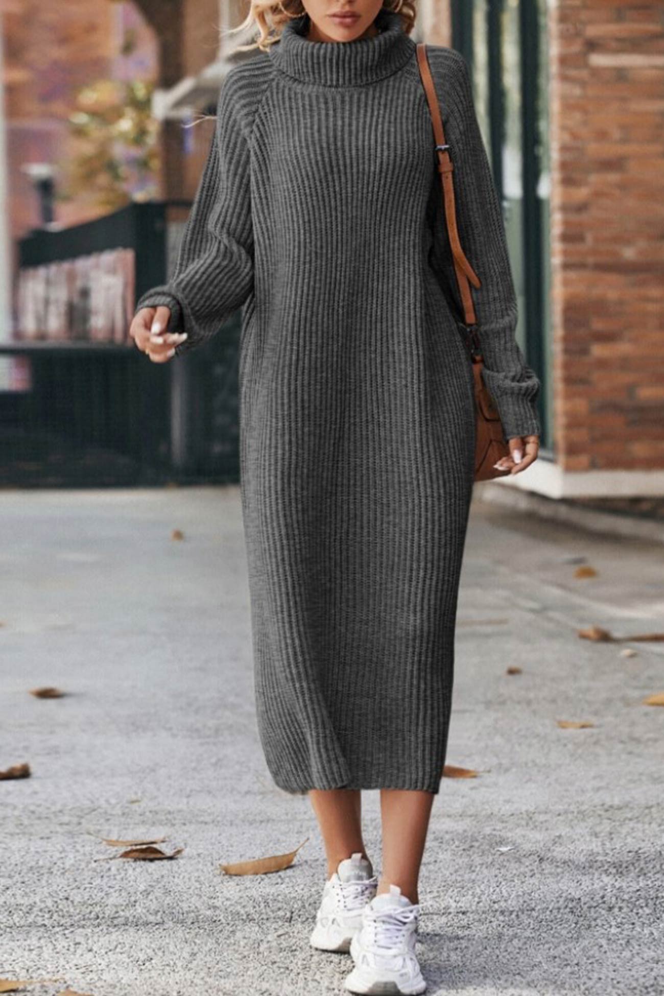 AROLORA High Neck Ribbed Knit Midi Dress for Chic Style