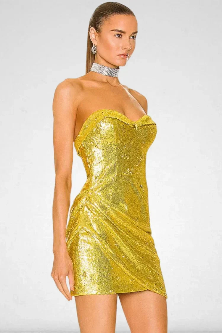 Sequin Sweetheart Ruched Bodycon Mini Dress