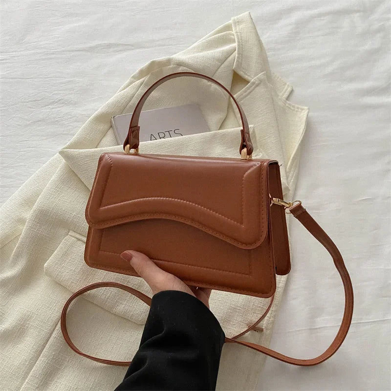 High-Quality PU Leather Solid Color Crossbody Handbag