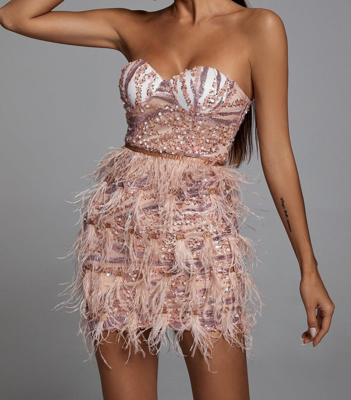 Backless Feathers Cocktail Party Dresses 2