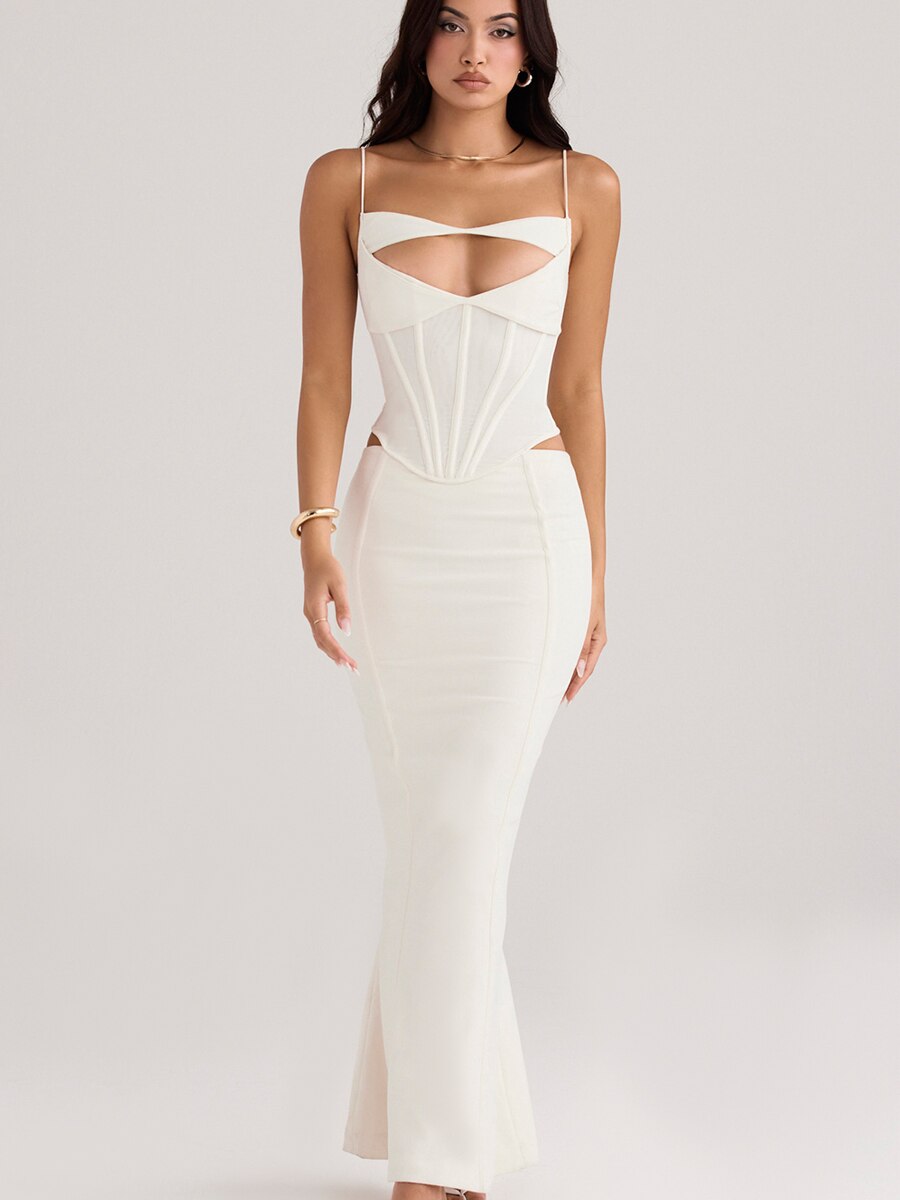 Satin Spaghetti Strap Cutout Corset Bodycon Dress 14