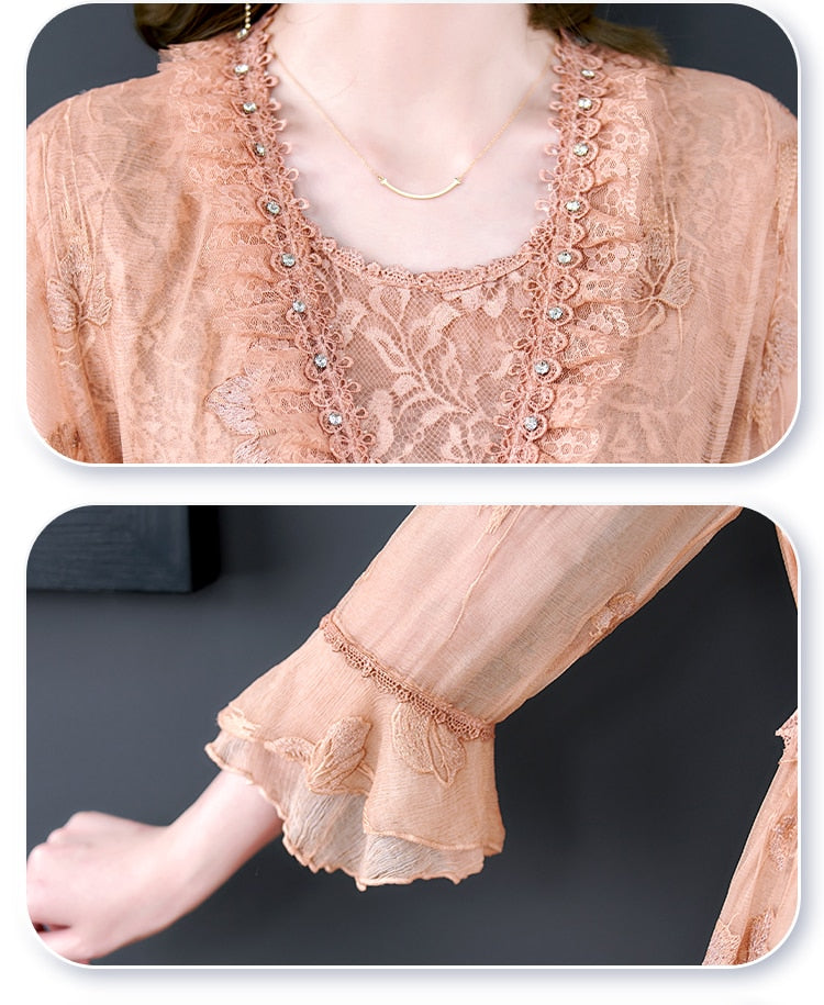 Silk Floral Embroidered Loose Midi Dress - View 5