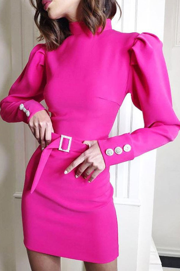 High Neck Belt Mini Dress - Mislish