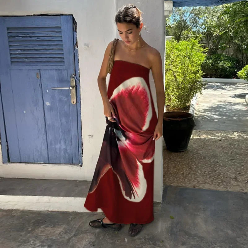 Backless Off-Shoulder Print Floral Dress