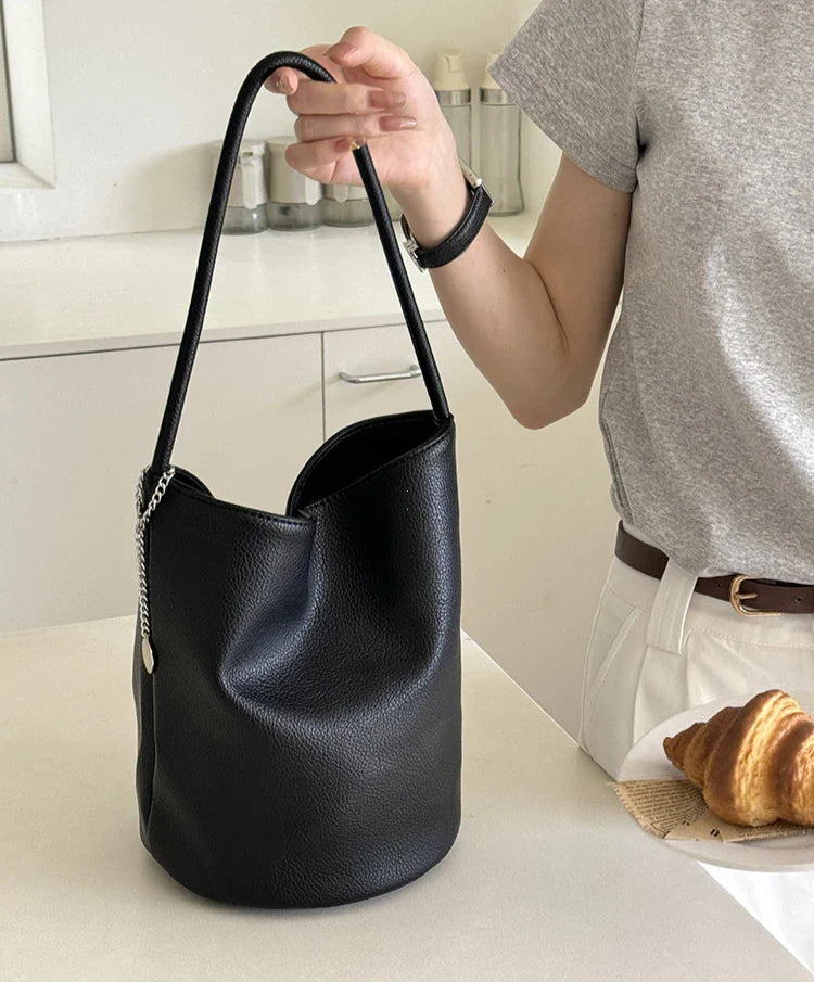 Retro Soft Leather Bucket Shoulder Bag
