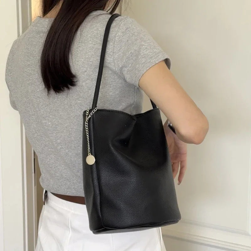 Retro Soft Leather Bucket Shoulder Bag