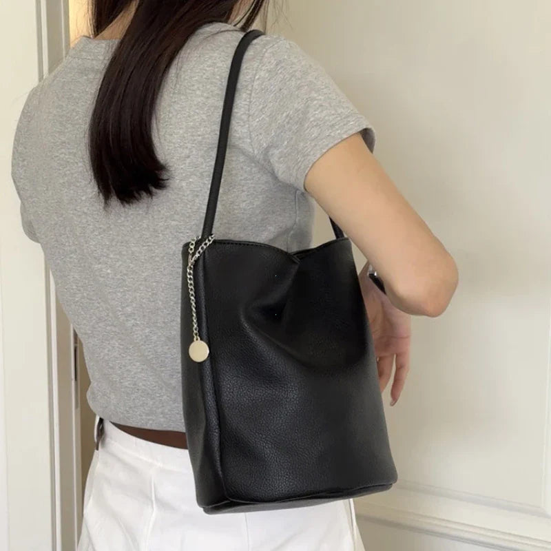 Retro Soft Leather Bucket Shoulder Bag