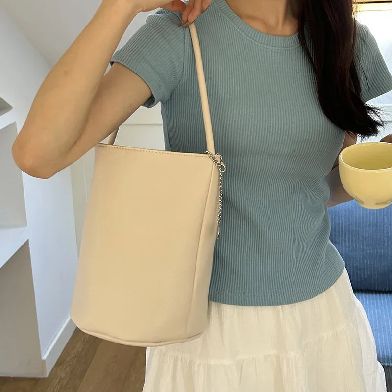 Retro Soft Leather Bucket Shoulder Bag