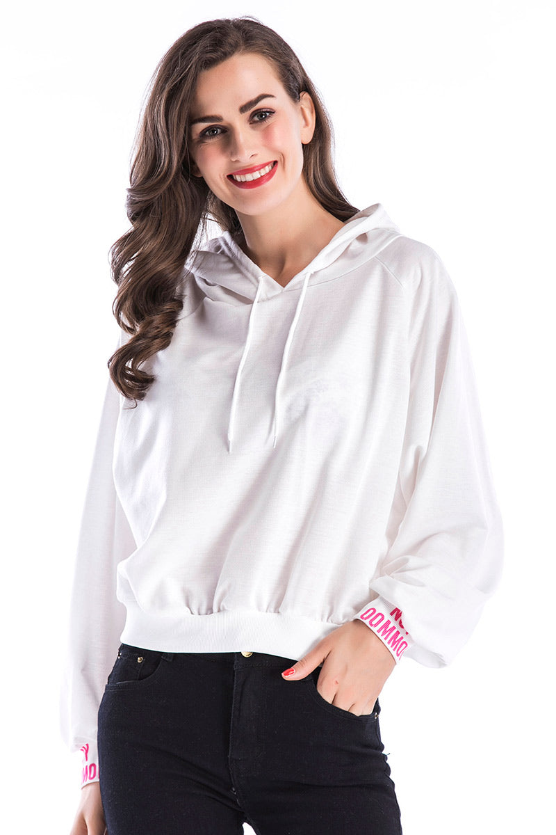 Hooded Raglan Sleeve Printed Sweatshirt - Mislish