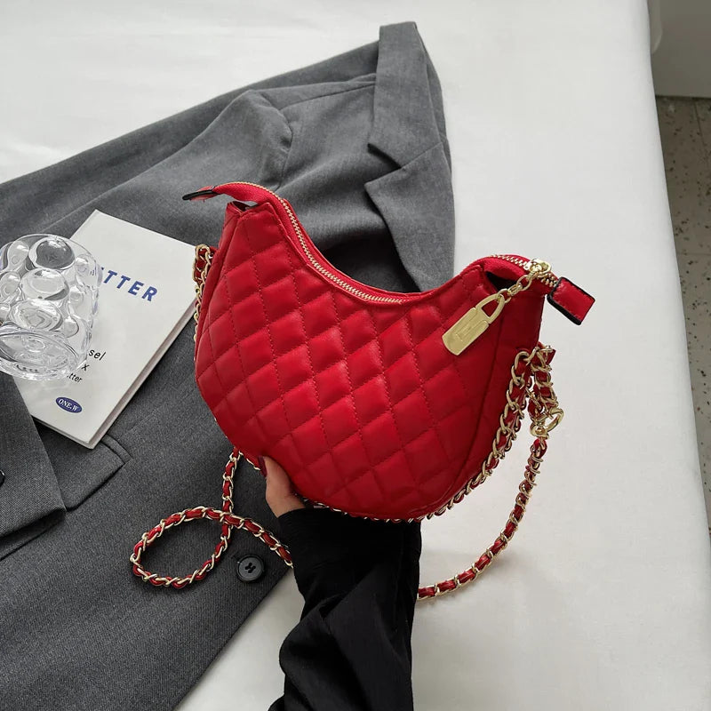 Zipper Women's Bag Diamond Crossbody PU Leather Clutch