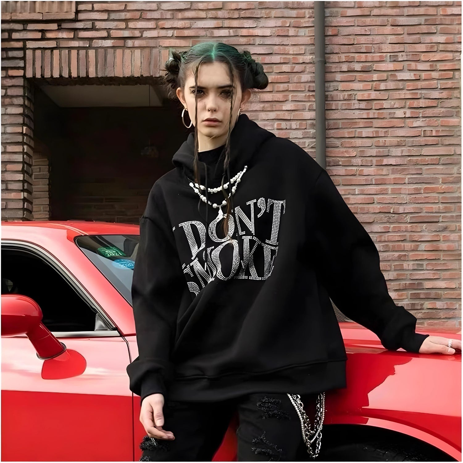 I Don't Smoke Rhinestone Hoodie - Fashionpara