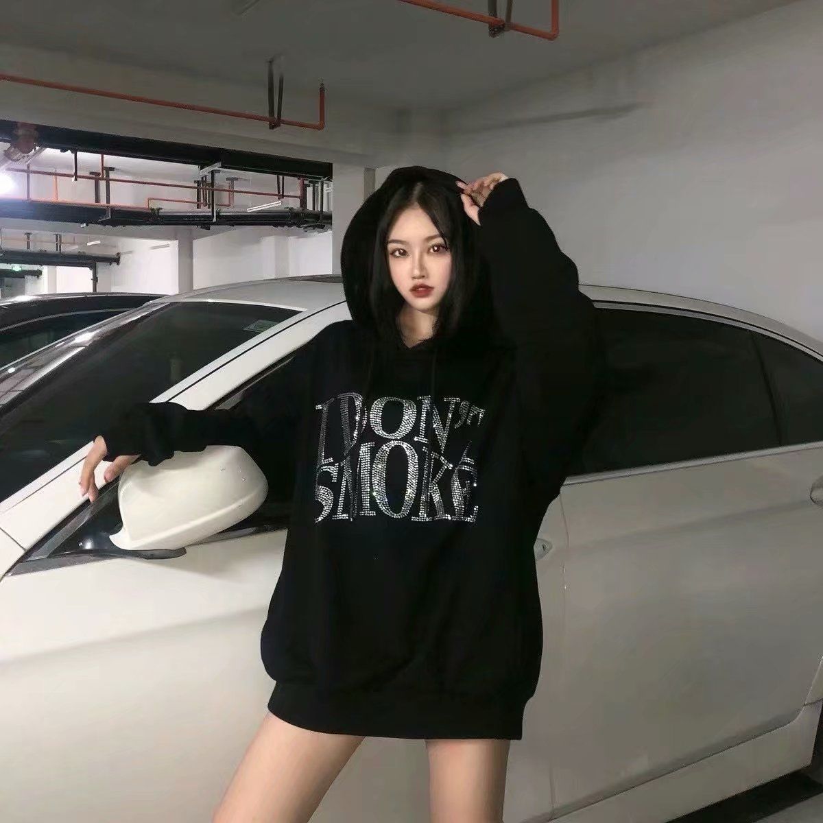 I Don't Smoke Rhinestone Hoodie - Fashionpara