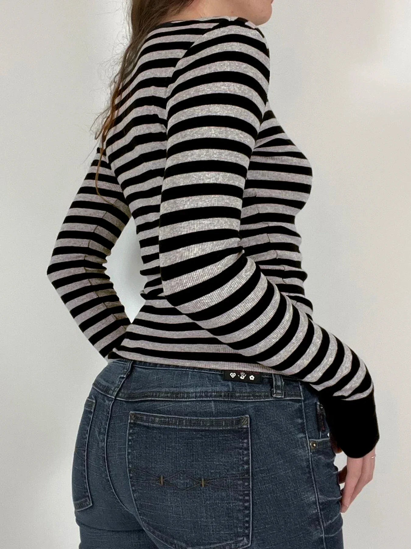Casual Slim Striped Autumn Spring Basic O-Neck Knit Top