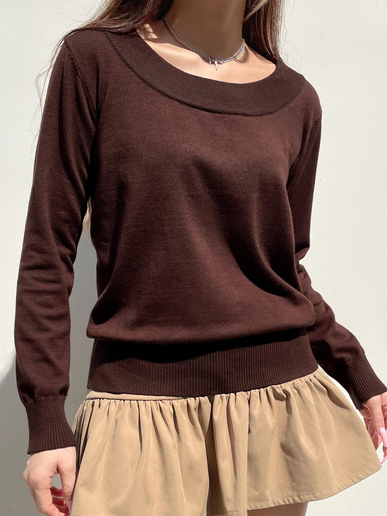 Elegant Solid Knitted Long Sleeve Pullover Sweater