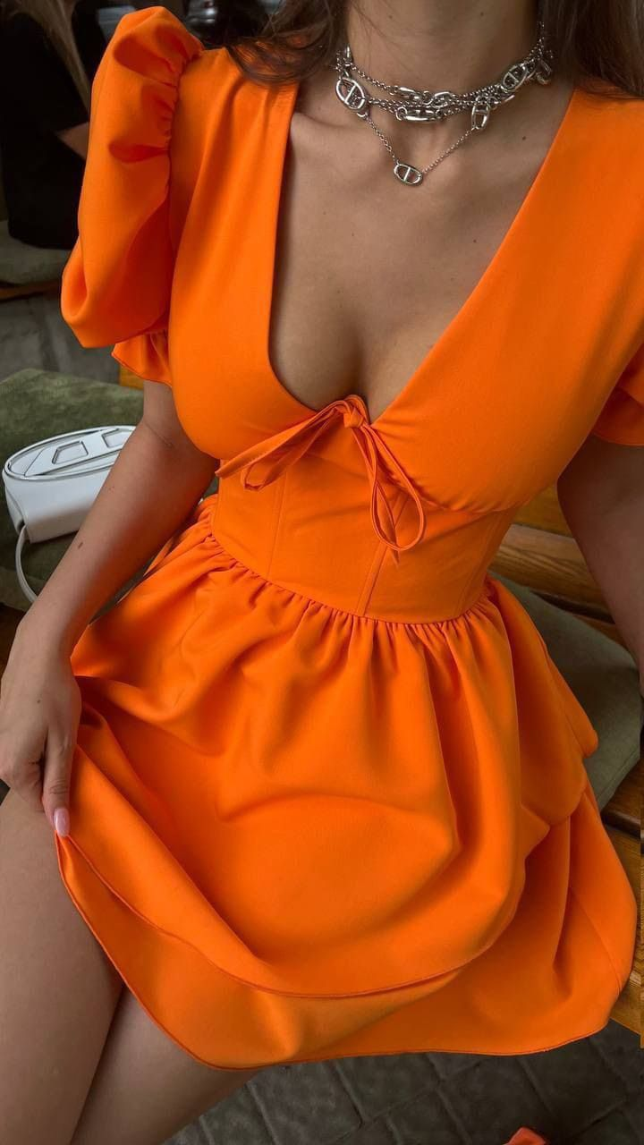 Sexy V Neck Satin A Line Orange Short Party Dress Cocktail Dress Formal Homecoming Dress D453