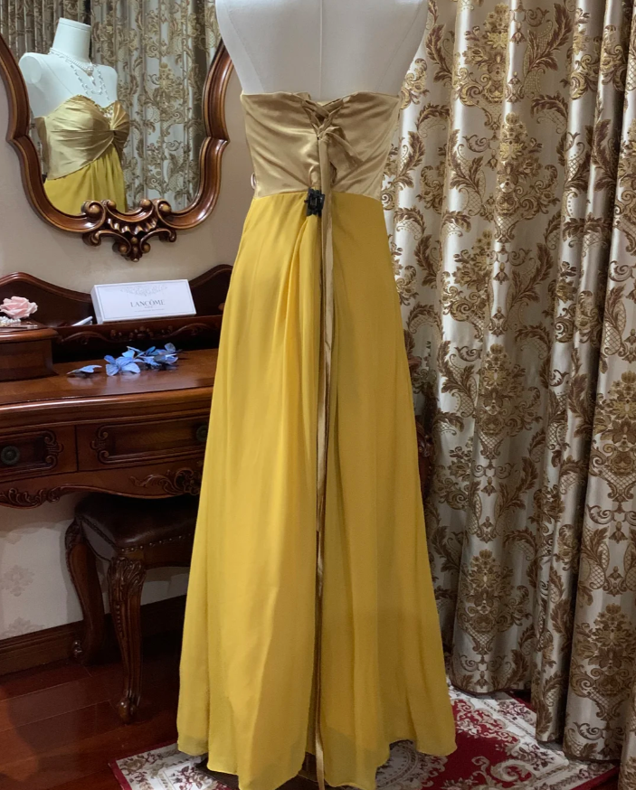 Stylish Strapless Beaded Satin Chiffon Long Wedding Guest Dress Formal Birthday Party Dress D1717