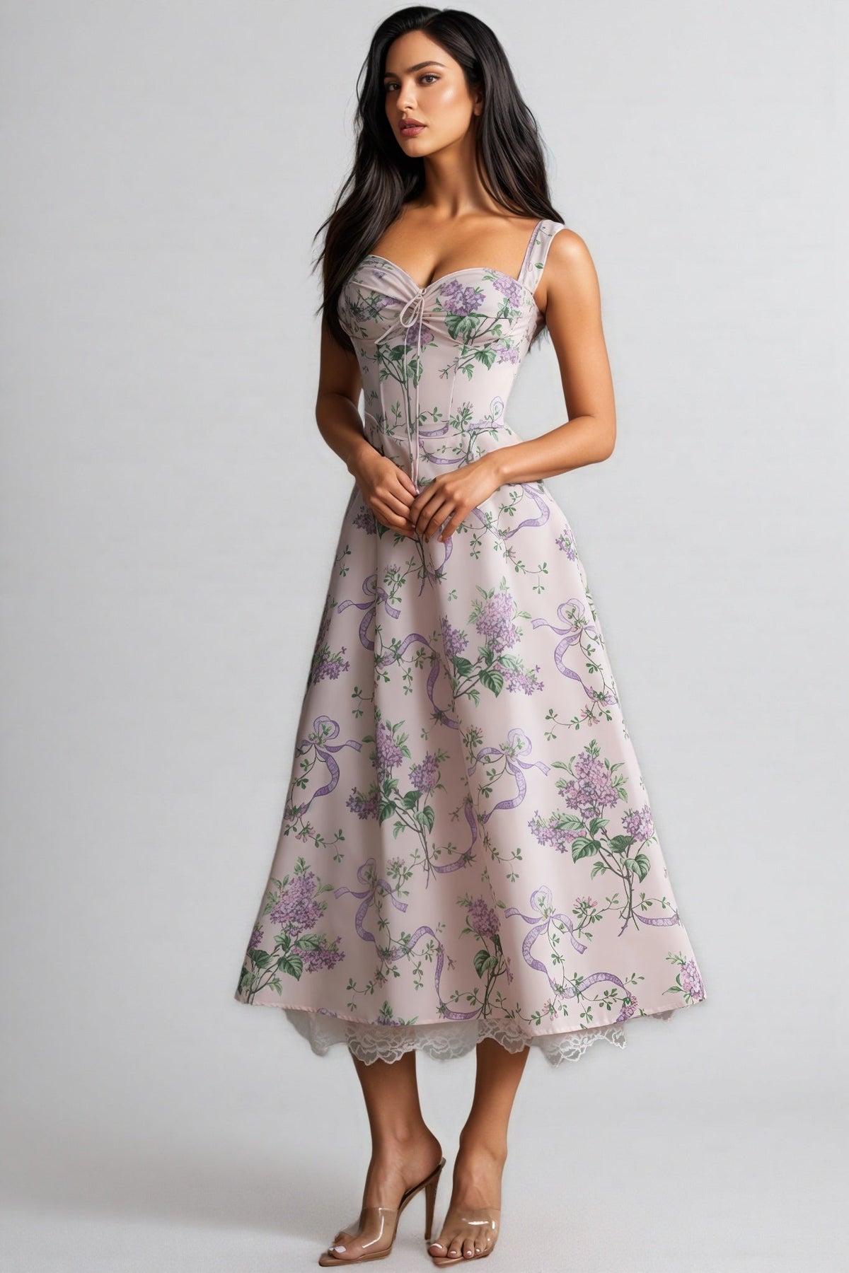 Floral Sweetheart Corset Fit and Flare Midi Dress - View 2