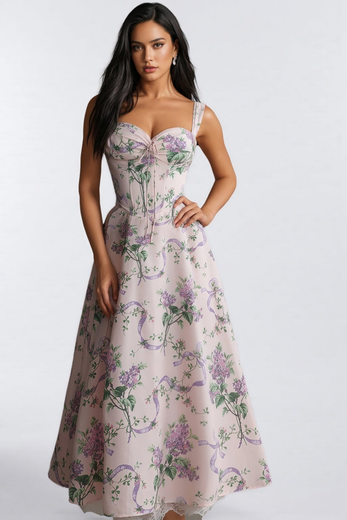 Floral Sweetheart Corset Fit and Flare Midi Dress - View 4