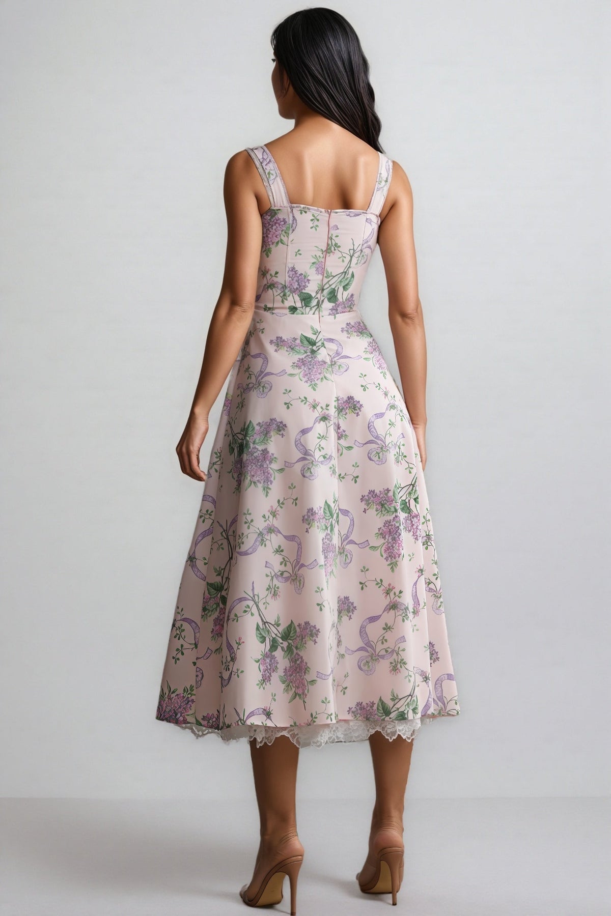 Floral Sweetheart Corset Fit and Flare Midi Dress - View 6