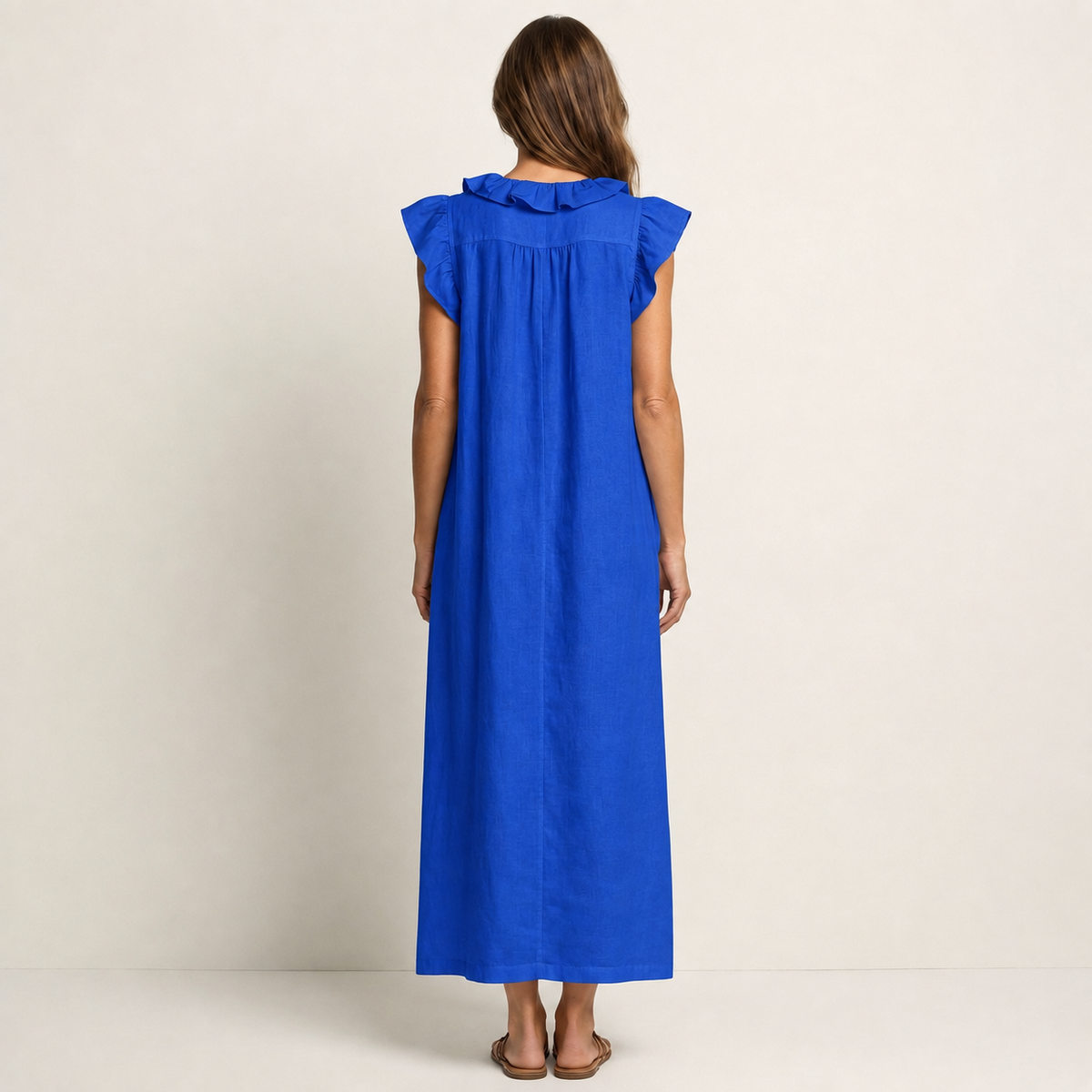 Ruffle V-Neck Sleeveless Linen Look Maxi Dress 6