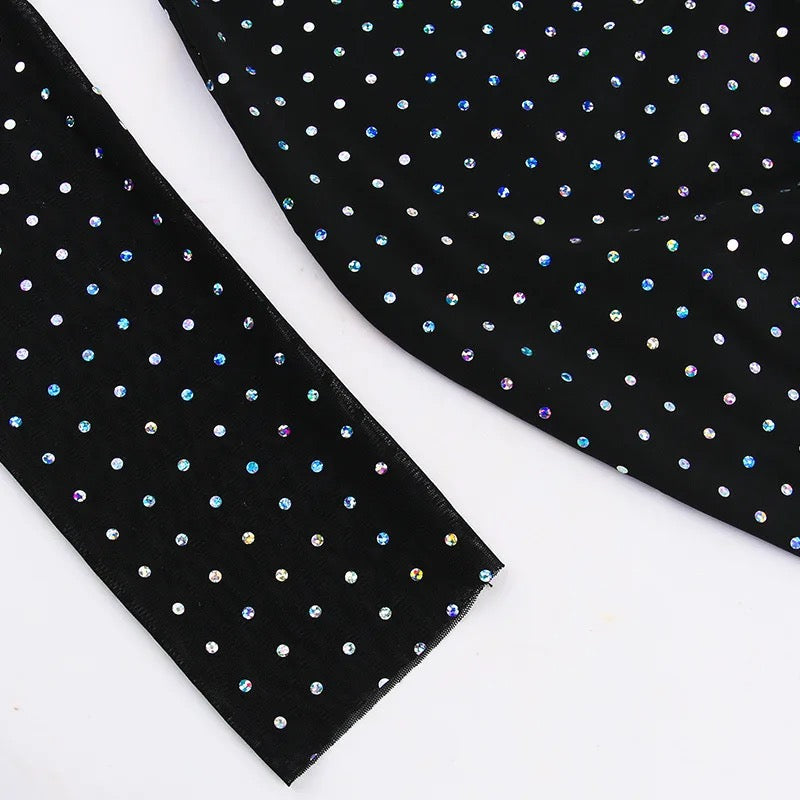 Rhinestone Mesh Long-Sleeve Keyhole Bodycon Midi Dress 8