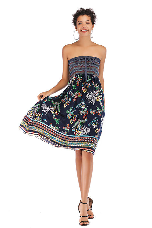 Floral Strapless Tie Front Maxi Dress - Mislish